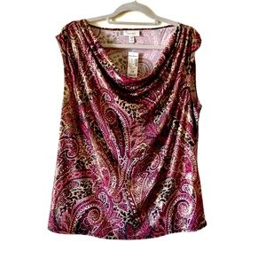 NWT Dressbarn Gold and Pink Paisley Blouse Sleeveless Draped Size 2X